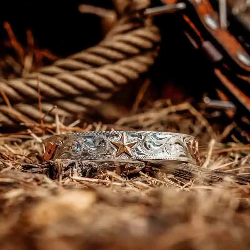 Custom western cuff bracelet with silver base and golden star